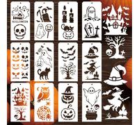 GOMAKERER 12 Pcs Halloween Painting Stencils, 12 Styles Pumpkin Bat Ghost Drawing Templates Reusable Border Stencil for Painting on Wood Wall Floor Scrapbooking Holiday DIY Ornaments