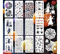 GOMAKERER 12 Pcs Halloween Painting Stencils, 12 Styles Witch Ghost Texture Drawing Templates Reusable Border Stencil for Painting on Wood Wall Floor Scrapbooking Holiday DIY Ornaments