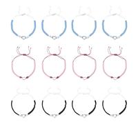 GOMAKERER 12 Pcs Nylon Thread Plaited Bracelets, 3 Colors with Platinum Alloy Heart Charm Women Hollow Love Heart Designs Suitable for Parties and Dates Decoration