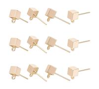 GOMAKERER 12 Pcs Real 18k Gold Plated Brass Cube Earring Findings with 1.5mm Hole for DIY Earrings, Minimalist Gold Studs