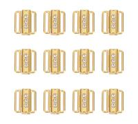 GOMAKERER 12 Pcs Rhinestone Bikini Connectors, Bra Strap Hooks for Sewing Bikini Halter Swimsuit Tops Lingerie Rings Metal Bathing Suit Clips Adjustment Slider for Slip Dress, Golden
