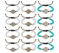GOMAKERER 12 Pcs Rosary Beads Bracelets, 3 Colors Synthetic Turquoise Beaded Stretch Bracelet Rosary Bead Cross Bracelets Gift for Faith Handmade Jewelry
