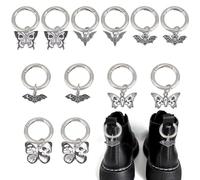 GOMAKERER 12 Pcs Skull Butterfly Bat Boot Shoe Charms with Spring O Rings, 6 Styles Tibetan Style Shoe Decoration Enamel Alloy Shoe Charms for Boot Bag Purse Halloween Decor 1.2-1.7inch(3.3-4.5cm)