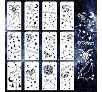 GOMAKERER 12 Pcs Star Decorative Stencils for Painting, 12 Styles Star and Moon Stencils Reusable Star Zodiac Constellation Painting Stencils for Painting on Furniture Scrapbook Decor