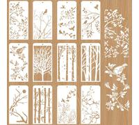 GOMAKERER 12 Pcs Traditional Chinese Style Decorative Painting Templates, 12 Styles Birds Bamboo Tree Branches Stencils Reusable Texture Stencils for Painting on Furniture Scrapbook Decor