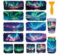 GOMAKERER 12 Pcs UV DTF Cup Wrap for 16OZ Glass, Aurora UV DTF Rub on Transfers Aurora Borealis Waterproof Transfer Sticker Decals for Water Bottle Wood Crafts Supplies, 9.5x4.3 Inch