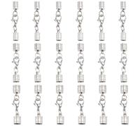 GOMAKERER 12 Sets Leather Cord End Caps, Stainless Steel Crimp Cord End Caps with Lobster Clasp End Tip with Loop Ring Connector for DIY Crafts Jewelry Making Findings Necklace Bracelet Anklet