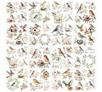 GOMAKERER 12 Sheets 12 Style Rub on Transfers, 14x14cm Birds and Nests Rub on Transfer Colorful Floral Print Transfer Stickers for Window Furniture Craft Scrapbook Decals