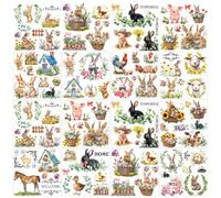 GOMAKERER 12 Sheets 12 Style Rub on Transfers for Crafts and Furniture, Rabbit Rub on Transfer Stickers Farmhouse Chicken Flower PVC Rub On Decals for DIY Home Window Spring Easter Decor, 14x14cm