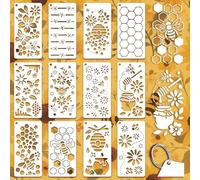 GOMAKERER 12 Sheets Bee Theam Stencils for Painting, 12 Styles Bees Beehive Honey Pot Flower Drawing Template Plastic Art Templates for Painting on Wall Wood Home Decor