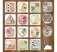 GOMAKERER 12 Sheets Bento Box Stencil for Painting, Lunch Box Food Sushi Rice Ball Silhouette Drawing Stencil Reusable Art Template for Painting on Tile Wall Floor Scrapbooking