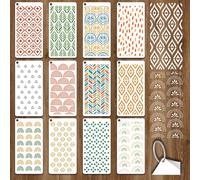 GOMAKERER 12 Sheets Boho Aesthetics Stencil for Painting, Rainbow Flower Square Modern Texture Drawing Stencil Geometric Reusable Art Stencils Template for Painting on Wall Wood Home Decor