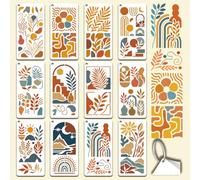GOMAKERER 12 Sheets Boho Scene Stencil for Painting, Abstract Aesthetic Stencil Flower Leaf Sun Moon European Floral Drawing Stencils Reusable Art Template for Painting on Wall Wood Home Decor