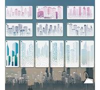 GOMAKERER 12 Sheets City Silhouette Stencils for Painting, 12 Styles Skyscraper Drawing Template Reusable City Buildings Templates for Painting on Canvas Wood Wall Home Decor