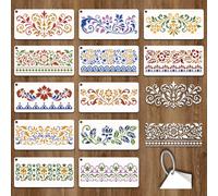GOMAKERER 12 Sheets Classical Vine Stencils for Painting, Leaf Vine Flower Border Drawing Stencil Reusable Floral Lace Stencil for Painting on Wood Furniture Canvas Home Decor