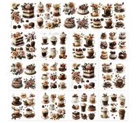 GOMAKERER 12 Sheets Coffee and Cake Rub on Transfers for Crafts, Coffee Elements Decals Rub on Transfer Stickers Art Style PVC Rub On Decals for DIY Craft Home Window Wood Decor, 14x14cm