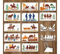 GOMAKERER 12 Sheets Desert Cowboy Stencils for Painting, Cowboy’s Riding Stencil Template Western Cowboy Drawing Templates Reusable Horse Cactus Stencil for Painting on Wall Wood Canvas Fabric