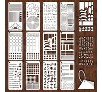 GOMAKERER 12 Sheets Diary Stencils for Painting, 12 Styles Diary Planner Layout Drawing Templates Visual Journaling Plastic Art Templates for Painting on Wall Wood Home Decor, 240x120mm