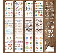 GOMAKERER 12 Sheets Educational Enlightenment Stencils for Painting, Alphabet ABC Number Weather Month Drawing Stencil Reusable Boho Phonics Stencil for Painting on Wood Furniture Canvas Home Decor