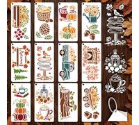 GOMAKERER 12 Sheets Fall Harvest Stencil for Painting, Pumpkins Maple Leaves Pine Cones Acorns Reusable PET Stencils Autumn Life Drawing Stencil for Painting on Wall Wood Home Decor