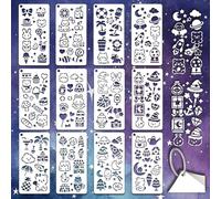 GOMAKERER 12 Sheets Fantasy Minimalist Elements Stencils for Painting, 12 Styles Cute Flower Bear Candy Heart Gigt Fish Drawing Template Reusable Art Templates for Album Journals Planner Scrapbook