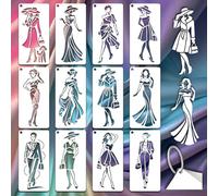 GOMAKERER 12 Sheets Fashion Model Stencils for Painting, 12 Styles Elegant Sketchbook Figure Drawing Template Lady Beauty Dress Hat Art Templates for Painting on Wall Wood Home Decor