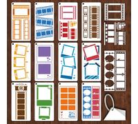 GOMAKERER 12 Sheets Film Photography Painting Stencil, Black White Retro Theme Templates Film Pattern Stencils Photo Paper Frames Drawing Stencil for Painting on Wall Wood Home Decor