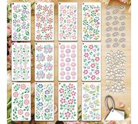 GOMAKERER 12 Sheets Floral Stencils for Painting, Ditsy Wildflower Botanical Drawing Stencil Reusable PET Wildflower Stencils for Painting on Wall Wood Home Decor
