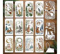 GOMAKERER 12 Sheets Forest Animal Stencil for Painting, Hedgehog Rabbit Deer Mouse Reusable PET Stencils Night Wildlife Drawing Stencil for Painting on Wall Wood Home Decor