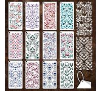 GOMAKERER 12 Sheets Gothic Texture Stencil for Painting, Rose Skull Retro Flower Drawing Stencil Reusable Punk Rock Art Template for Painting on Wall Wood Home Decor