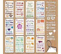 GOMAKERER 12 Sheets Gratitude Phrase Painting Templates, 12 Styles Inspirational Word Stencils Reusable Motivational Words Phrase Sayings Stencil for Painting on Tile Wall Floor Scrapbooking