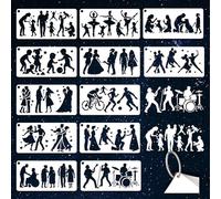 GOMAKERER 12 Sheets Human Silhouette Stencils for Painting, 12 Styles Dancing Person Drawing Templates Family Silhouette Plastic Art Templates for Painting on Wall Wood Home Decor, 240x120mm