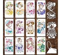 GOMAKERER 12 Sheets Ladies' Bust Portrait Stencils for Painting, 12 Styles Vintage Lady Drawing Template Lady Beauty Dress Flower Art Templates for Painting on Wall Wood Home Decor