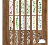 GOMAKERER 12 Sheets Leaf Vine Border Stencils for Painting, 11.81x2.95 in Slender Vine Template Botanical Leaf Flower Drawing Stencil Reusable Spring Art Stencil for on Wood Furniture Canvas