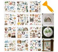 GOMAKERER 12 Sheets Lifestyle Objects Rub on Transfers for Crafts and Furniture, 12 Styles Plants Books Statue Rub on Transfer Stickers PVC Rub On Decals for DIY Home Window Craft Decor, 14x14cm