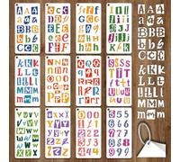 GOMAKERER 12 Sheets Magazine Letter Stencil for Painting, Vintage Poster Letters Drawing Stencil Reusable Number Alphabet Template for Painting on Wall Wood Home Scrapbook Journal Decor