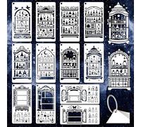 GOMAKERER 12 Sheets Magic Potion Cabinet Stencils for Painting, 12 Styles Witch Potion Drawing Template Fantasy Theme Reusable Art Templates for Halloween Painting on Wall Wood Home Decor