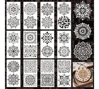 GOMAKERER 12 Sheets Mandela Painting Stencils, 24 Styles Mandela Dot Drawing Templates Reusable Geometric Border Stencil for Painting on Wall Wood Home Decor