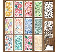 GOMAKERER 12 Sheets Matisse Plant Stencils for Painting, Matisse Leaf Floral Drawing Stencil Reusable Boho Wall Art Stencil for Home Decor on Wood Furniture Canvas