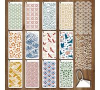 GOMAKERER 12 Sheets Oriental Patterns Stencil for Painting, Ripple Water Wave Crane Auspicious Cloud Four-Leaf Clover Flower Drawing Stencil Reusable Art Template for Painting on Wall Wood Home Decor