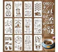 GOMAKERER 12 Sheets Pet Theam Stencils for Painting, 25 Styles Dog Cat Dog Bone Drawing Templates Cute Animal Reusable Border Stencil for Painting on Wall Wood Home Decor