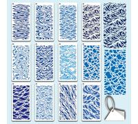 GOMAKERER 12 Sheets Ripple Water Stencil for Painting, Wave Ripple Lake River Drawing Stencil Ocean Theme Reusable Art Template for Painting on Wall Wood Home Decor