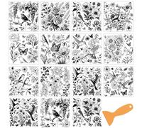 GOMAKERER 12 Sheets Rub on Transfers for Crafts and Furniture, 12 Styles Black White Line Drawing Flowers Rub on Transfer Stickers PVC Rub On Decals for DIY Home Window Craft Decor, 14x14cm