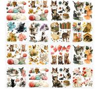 GOMAKERER 12 Sheets Rub on Transfers for Crafts and Furniture, 12 Styles Kitten Rub on Transfer Stickers Cute Cats PVC Rub On Decals for DIY Home Window Craft Decor, 14x14cm