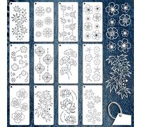 GOMAKERER 12 Sheets Sashiko Painting Stencils, 12 Styles Flower Leave Pattern Sashiko Quilting Drawing Templates Reusable Border Stencil for Sewing Embroidery Scrapbooking DIY Ornaments