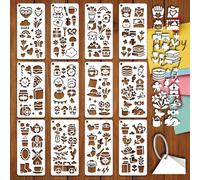 GOMAKERER 12 Sheets Simple Cartoon Elements Stencils for Painting, 12 Styles Kawaii Flower Dog Book Cloud House Drawing Template Reusable Art Templates for Album Journals Planner Scrapbook