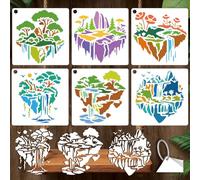 GOMAKERER 12 Sheets Small Island Stencils for Painting, 12 Styles Palm Tree Flowing Water Flower Wall Stencil Template Reusable Art Templates for Painting on Wall Wood Home Decor