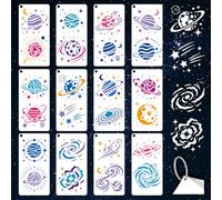 GOMAKERER 12 Sheets Space Planet Galaxy Stencil for Painting, Celestial Moon Star Drawing Templates Reusable PET Comet Nebula Stencils for Painting on Wall Wood Home Decor