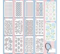GOMAKERER 12 Sheets Spring Elements Stencils for Painting, 12 Styles Geometric Pattern Flowers Dandelions Leaves Drawing Templates Plastic Art Templates for Painting on Wall Wood Home Decor