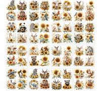 GOMAKERER 12 Sheets Sunflower Rub on Transfers for Crafts, Watercolor Animal with Sunflower Rub on Transfer Stickers Art Style PVC Rub On Decals for DIY Craft Home Window Wood Decor, 14x14cm